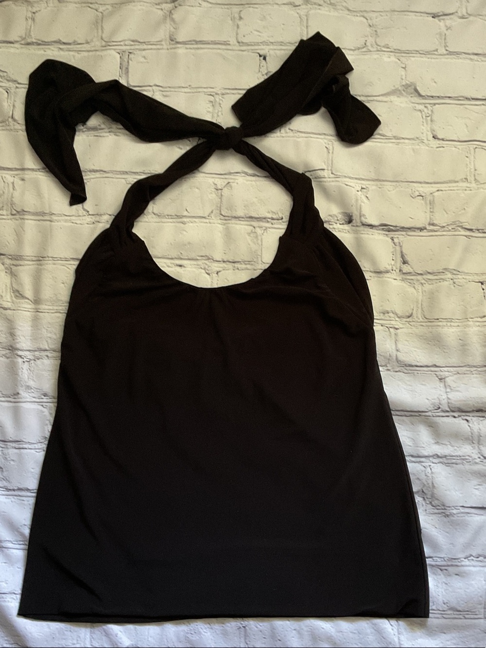 Size Large EVIE Black Halter Tie-Neck Tank Top with Stretch